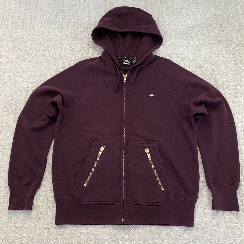Roots Canada Hoodie Mens S Maroon Gold Athletics EUC